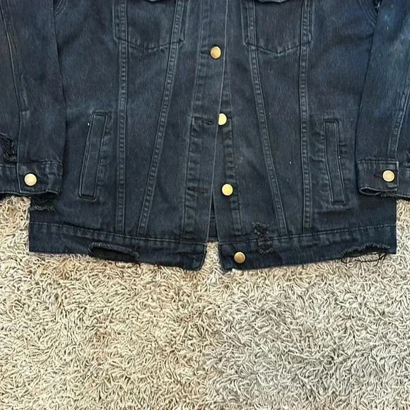 Black Rainbow Colored Mickey Painted Distressed Upcycled Jean Jacket Size Med - Picture 6 of 6